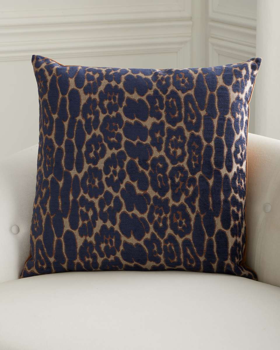 Ellina Blue Leopard-Pattern Pillow,